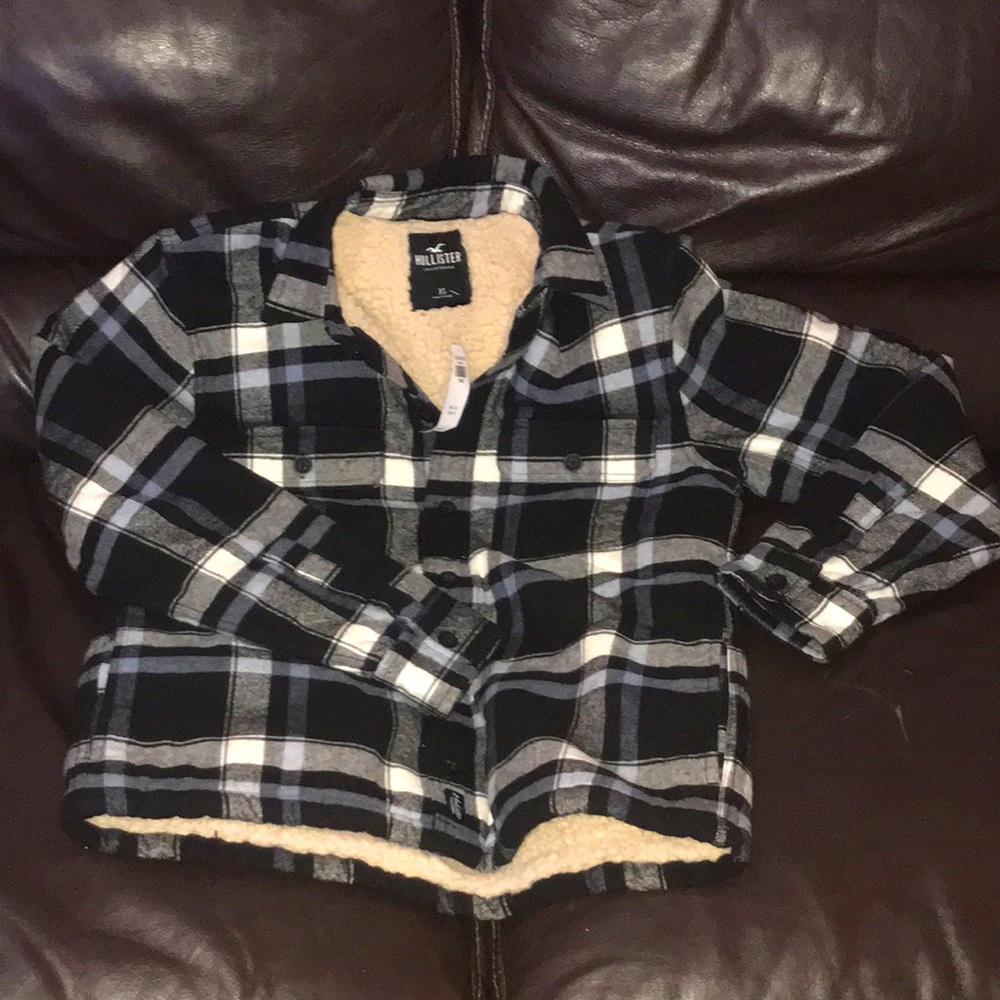 Mens/Womens XS fur lined black/white flannel shirt